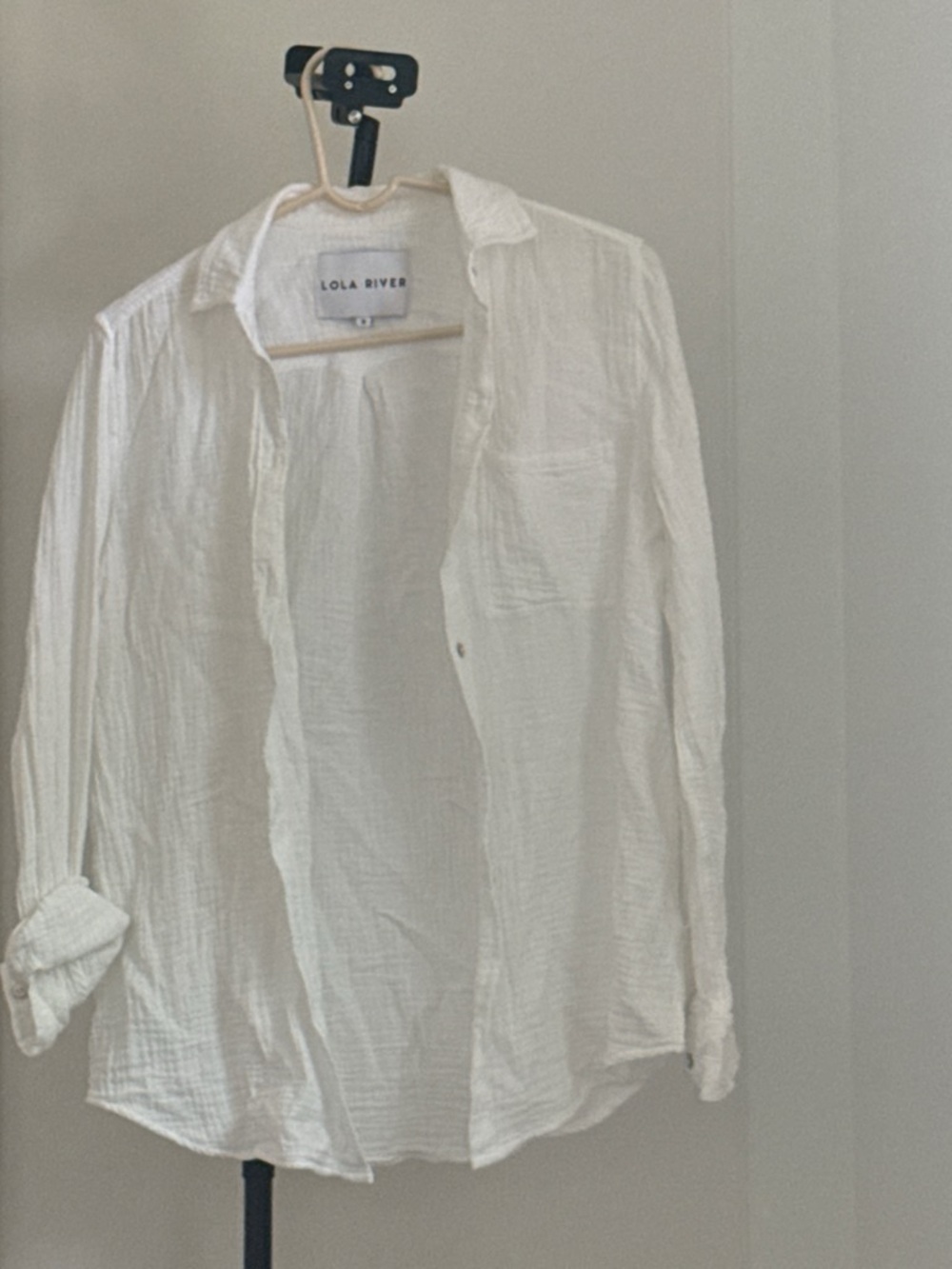Lola River Womens White Cotton Gauze Long Sleeve Button Down Shirt Size S